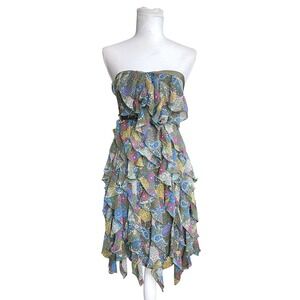 Y2K Princess Vera Wang Strapless Ruffle Paisley Mini Dress Sz 7 Indie Sleaze
